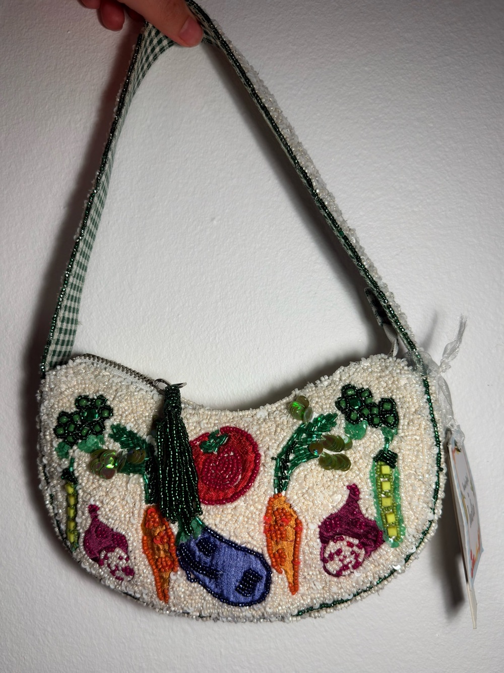 Handcrafted in India Beaded Vegetable Shoulder Bag NWT